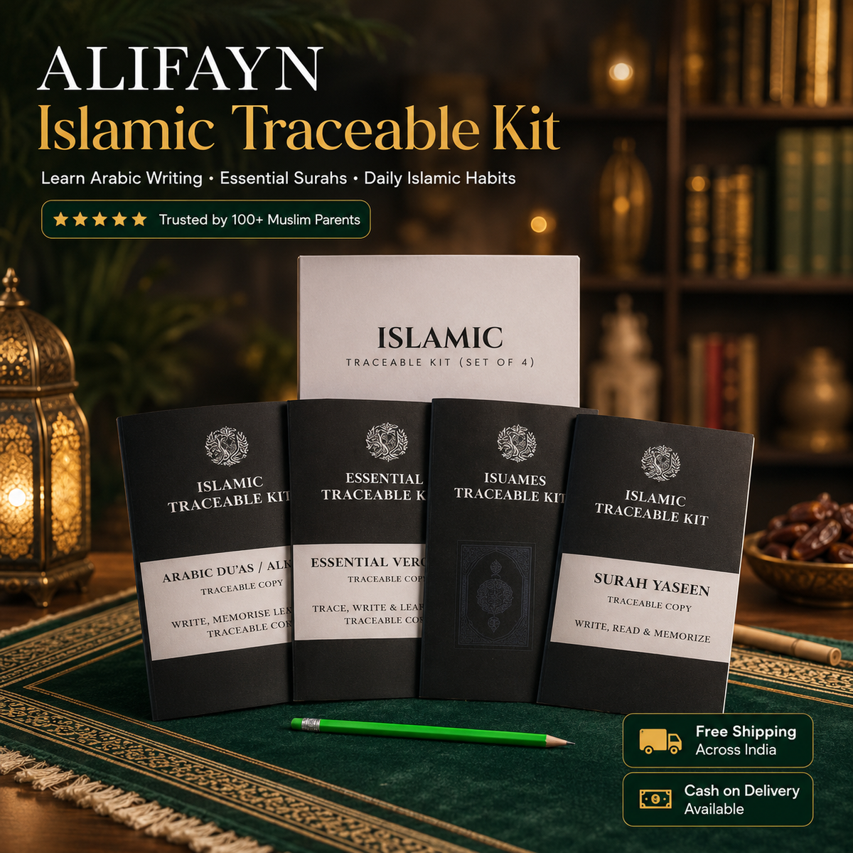 Islamic Traceable Kit for Kids | Learn Arabic & Essential Surahs (Set of 4)