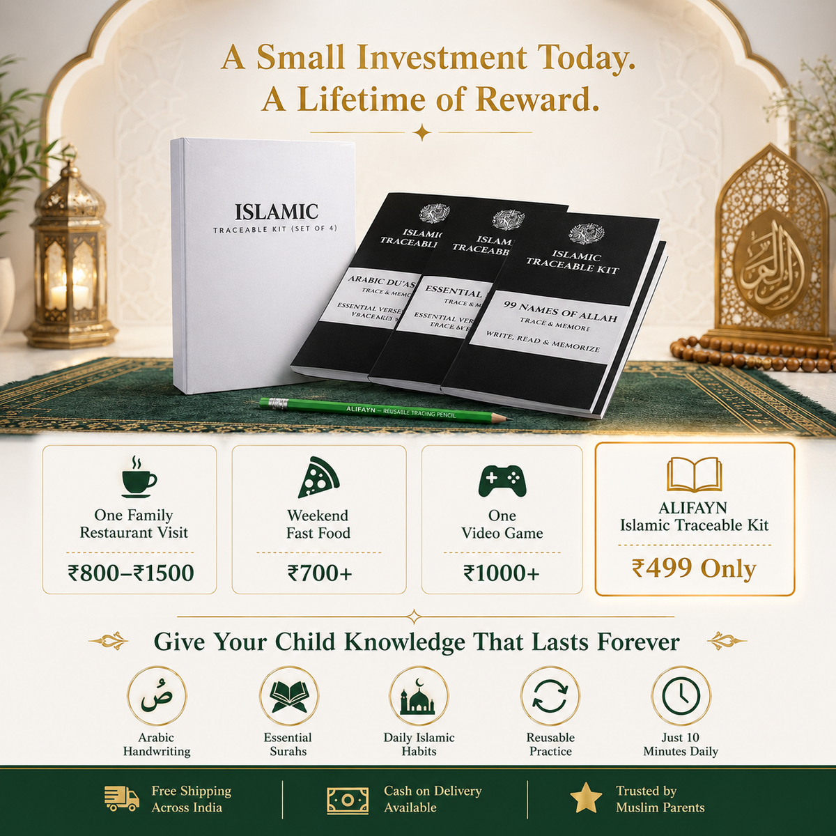 Islamic Traceable Kit for Kids | Learn Arabic & Essential Surahs (Set of 4)